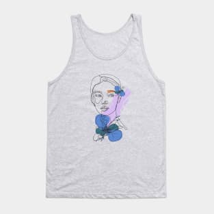 Abstract Face Girl with Flowers Tank Top